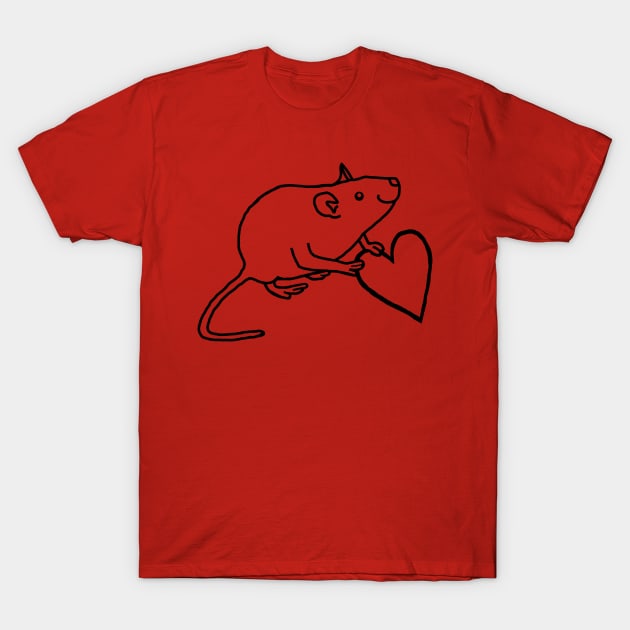 Minimal Rat Holds Your Heart Outline T-Shirt by ellenhenryart